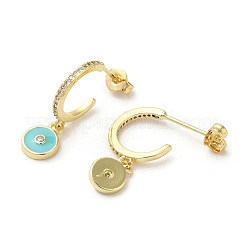 Ring & Evil Eye Real 18K Gold Plated Brass Stud Earrings&nbsp;EJEW-L268-037G-02