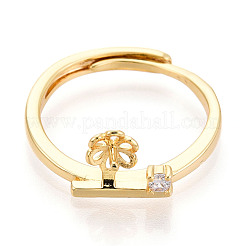 Flower Brass Micro Pave Cubic Zirconia Cup Peg Ring Settings&nbsp;KK-N274-31G
