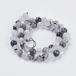 Natural Black Rutilated Quartz Beads Strands&nbsp;X-G-G448-8mm-13