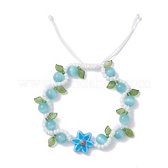 3Pcs Flower Handmade Porcelain and Cat Eye and Acrylic Beads Braided Bead Bracelets&nbsp;BJEW-TA00700
