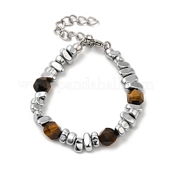 Natural Tiger Eye & Stainless Steel Nugget Beaded Bracelets&nbsp;WG37350-01