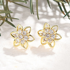 Flower Brass Micro Pave Clear Cubic Zirconia Stud Earrings&nbsp;EJEW-H162-06G