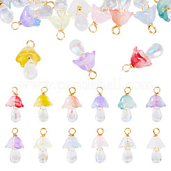 12Pcs Golden Tone Brass Wire Wrapped Mushroom Glass Pendants&nbsp;PALLOY-TAC0161