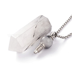 Natural Tourmalinated Quartz/Black Rutilated Quartz Openable Perfume Bottle Pendant Necklaces&nbsp;NJEW-H216-06P