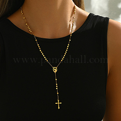 201 Stainless Steel Geometric Portrait Tassel Cross Punk Retro Lady Rosary Bead Necklaces&nbsp;HN1728-1