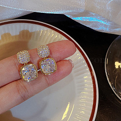 Square Alloy Crystal Rhinestone Dangle Stud Earrings&nbsp;FS-WG1452E-01