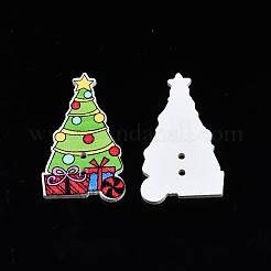 Christmas 2-Hole Spray Painted Maple Wooden Buttons&nbsp;WOOD-N005-38