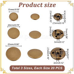 60Pcs 3 Style Brass Shank Buttons&nbsp;BUTT-GA0001-13