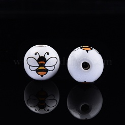 Bees Theme Printed Wooden Beads&nbsp;WOOD-D006-05