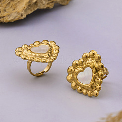 316L Stainless Steel & Natural Shell Cuff Open Rings&nbsp;WG4BFEC-01