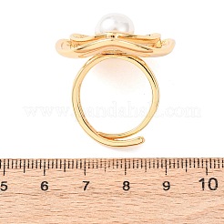 Adjustable Brass Micro Pave Clear Cubic Zirconia with ABS Plastic Pearl Cuff Rings&nbsp;RJEW-G368-05G