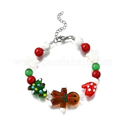 Handmade Lampwork with Glass and Natural Gemstone Christmas Theme Beaded Bracelets for Women&nbsp;BJEW-TA00657