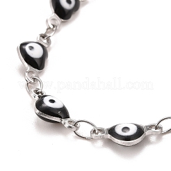 Enamel Heart with Evil Eye Link Chains Bracelet&nbsp;BJEW-P271-07P-03