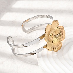 Two-Tone 304 Stainless Steel Cuff Bangles for Women&nbsp;BJEW-Z170-01GP-02