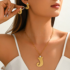 201 Stainless Steel Letter J Pendant Necklace & Stud Earring Set for Women Party and Formal Wear&nbsp;RX6968