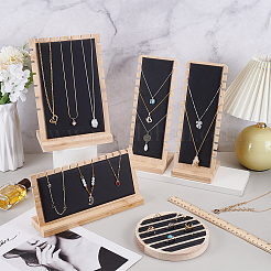 4 Styles Bamboo Necklace Organizer Display L Shaped Stands & Rings Display Tray&nbsp;NDIS-FG0001-06