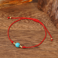 Stylish Round Synthetic Turquoise & Brass Bead Braided Bracelets&nbsp;HI1374
