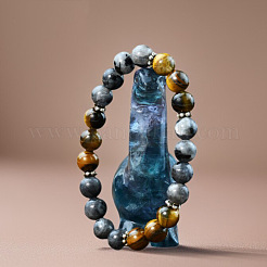 8MM Natural Tiger Eye and Larvikite Round Stretch Bracelets for Unisex&nbsp;WG7E450-01