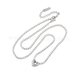 304 Stainless Steel Clear Cubic Zirconia Heart Pendant Necklaces for Women&nbsp;NJEW-Z044-15P-02
