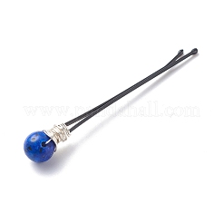 Eco-Friendly Copper Wire Wrapped Round Gemstone Hair Bobby Pin&nbsp;OHAR-JH00025-02