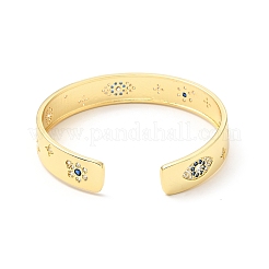 Horse Eye & Star & Flower Cubic Zirconia Open Cuff Bangle&nbsp;BJEW-J165-10G