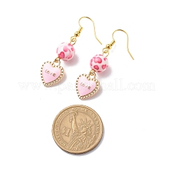 3 Pairs 3 Style Pink Alloy Enamel Charms & Resin Beads Dangle Earrings&nbsp;EJEW-JE05030-03