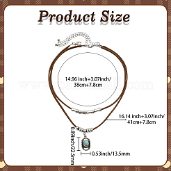 1 Set Alloy Pave Synthetic Turquoise Pendant Double Layer Cord Necklaces&nbsp;NJEW-CL0001-09A
