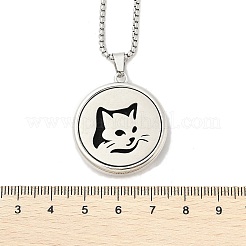 316 Surgical Stainless Steel Aromatherapy Diffuser Perfume Hollow Flat Round Pendant Box Chain Necklaces&nbsp;NJEW-R016-01P-04