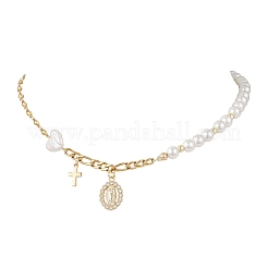 Brass Micro Pave Clear Cubic Zirconia Virgin Cross Pendant Necklaces&nbsp;NJEW-JN05980