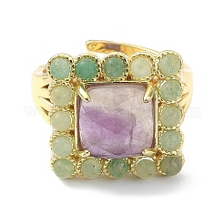 Natural Amethyst & Green Aventurine Rectangle Adjustable Ring&nbsp;RJEW-B030-01A-10
