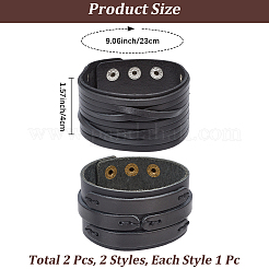 2Pcs 2 Styles Cowhide Leather Bracelets&nbsp;BJEW-CL0003-34B