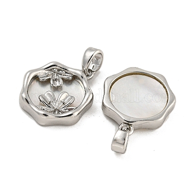 Brass Pave Shell Pendants&nbsp;KK-G490-37P-1