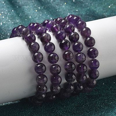 Natural Amethyst Bead Stretch Bracelets&nbsp;BJEW-K212-C-034-1