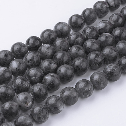 Natural Black Larvikite Bead Strands G-G735-57-12mm-1
