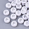 Plating Acrylic Beads, Silver Metal Enlaced, Horizontal Hole, Flat Round with Letter, White, Letter.P, 7x4mm, Hole: 1.2mm, about 3600pcs/500g.
