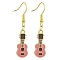Golden Alloy Enamel Dangle Earrings, Guitar, Light Coral, 43x9.5mm