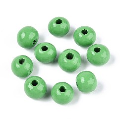 Spray Painted Round Natural Schima Wood Beads, Lime Green, 8~8.5x6.8mm, Hole: 1.8~2mm
