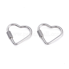 Non-Tarnish 304 Stainless Steel Screw Carabiner Lock Charms, for Necklaces Making, Quick Links, Heart, Stainless Steel Color, 22x24.5x4mm, Screw: 7x4x4.5mm