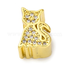 Rack Plating Brass Micro Pave Cubic Zirconia European Beads, Long-Lasting Plated, Cadmium Free & Lead Free, Cat Large Hole Bead, Real 18K Gold Plated, 12x9x9mm, Hole: 5mm