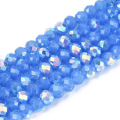 AB Color Plated Opaque Glass Rondelle Beads Strands, Faceted, Royal Blue, 4.5x3.5mm, Hole: 0.7~1mm, about 108~116pcs/strand, 14.76~16.73''(37.5~42.5cm)