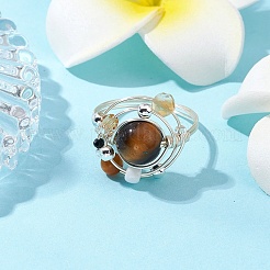 Planet Natural Amethyst & Tiger Eye & Citrine & Apatite & Green Aventurine Finger Rings&nbsp;RJEW-TA00165