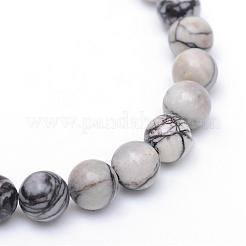Round Natural Black Silk Stone/Netstone Bead Strands&nbsp;G-R345-10mm-20