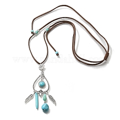 Bohemian Style Alloy Feather & Synthetic Turquoise Heart Long Pendant Necklaces for Women&nbsp;NJEW-G158-01A
