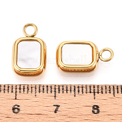 304 Stainless Steel Pave Natural Shell Rectangle Charms&nbsp;STAS-N112-09G