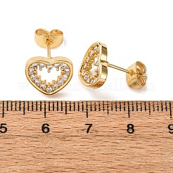 Brass Micro Pave Clear Cubic Zirconia Heart Stud Earrings&nbsp;EJEW-K267-29G