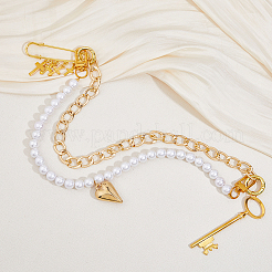 Aluminum Curb Chains & Round White Imitated Pearl Acrylic Beaded Double Layer Purse Decorative Chains&nbsp;HJEW-HS00068