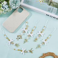 16Pcs 8 Styles Bowknot Theme Allloy & Acrylic Mobile Straps&nbsp;HJEW-SC00134