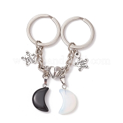 2Pcs Valentine's Day Alloy Natural Obsidian and Opalite Keychains&nbsp;KEYC-JKC01173