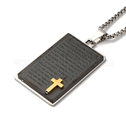 Cross Religion Tag 201 Stainless Steel Pendant Necklace with Iron Box Chains&nbsp;NJEW-D048-06MC