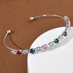 Brass Micro Pave Cubic Zirconia Cuff Bangles&nbsp;KK-D112-02P